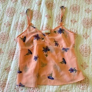 Vintage Delicate Babydoll Sheer Floral Bow Dainty Coquette Cami Soft Top